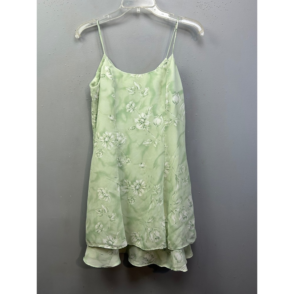 DBY Ltd. Dress Women 7 Green Floral Ruffle Hem Mini Spaghetti Strap Vintage